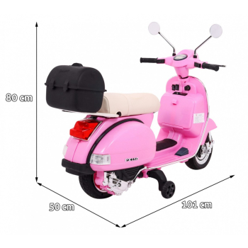 Skuter Vespa elektryczny dla dzieci Różowy + Kółka pomocnicze + Audio + Ekoskóra + EVA + Wolny Start
